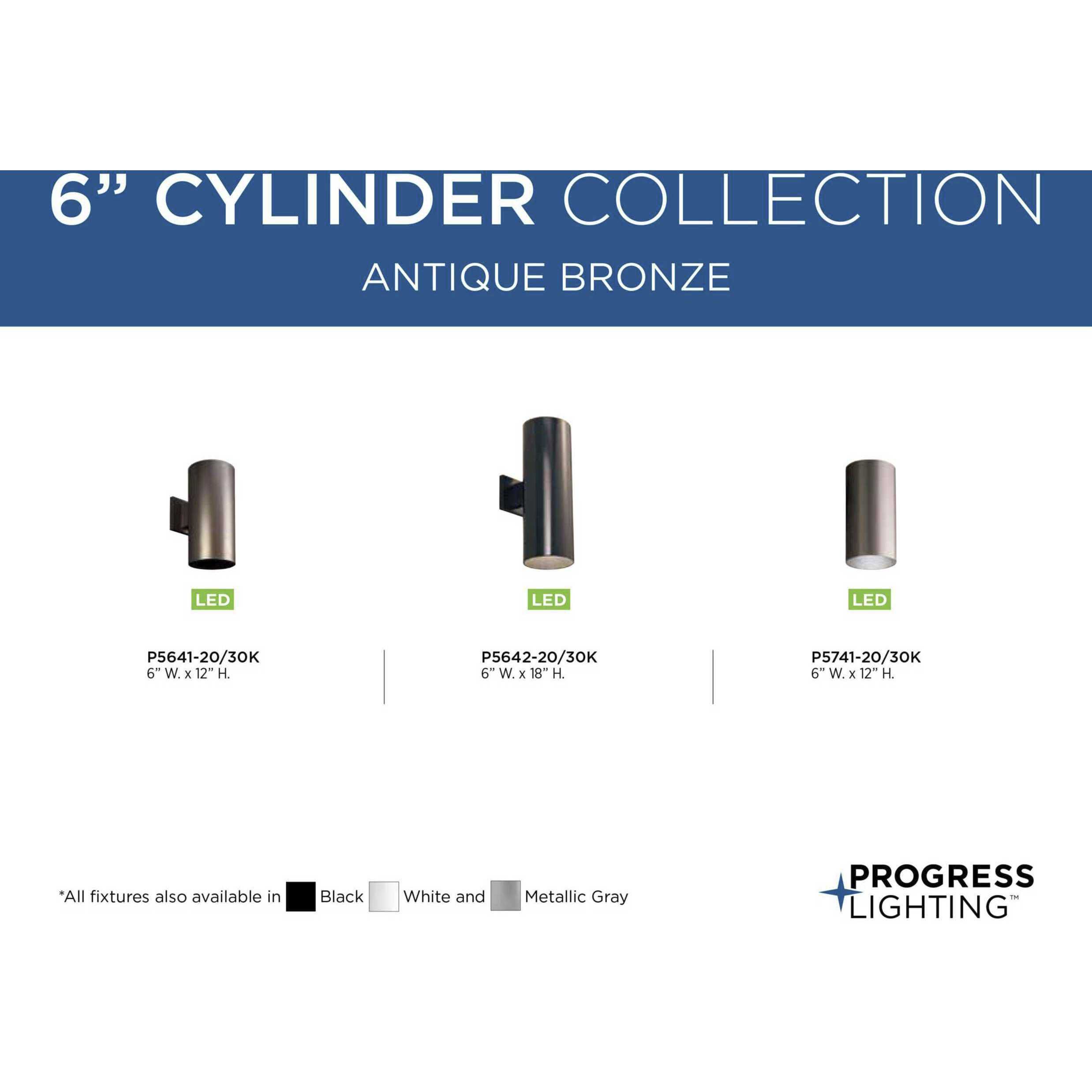 Cylinder Outdoor Wall Cylinder in Antique Bronze, LED Lamping, Progress LED